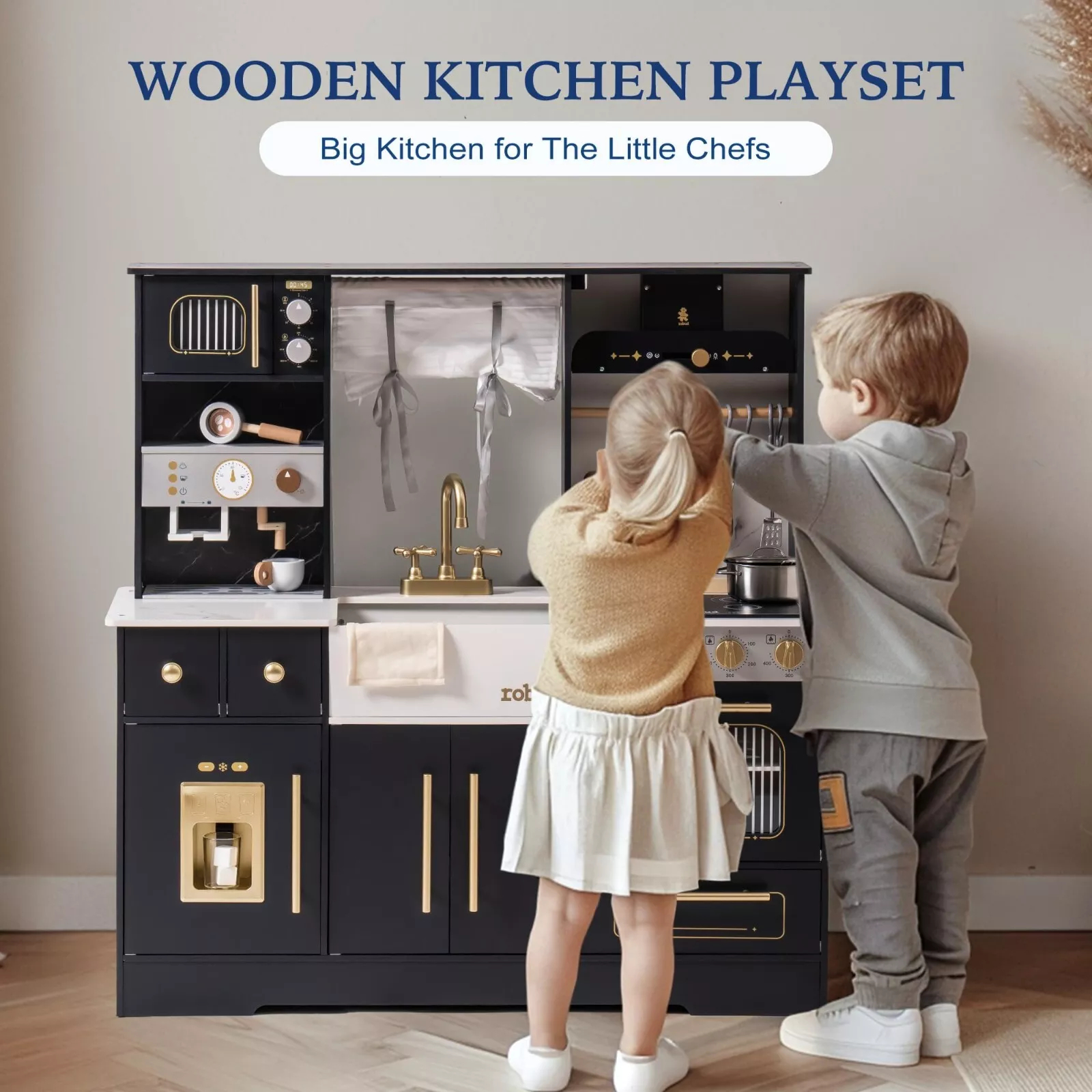 Robud Wooden Kitchen Cooking Toy Set for Kids. Robotime Robud Pretend Play Wooden kitchen Cooking Toy Set Gift for Boys Girl.