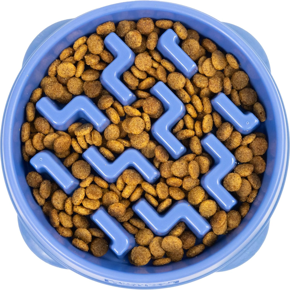 Feeder Slo Bowl Medium 2Cup Capacity, Slow Feeding, Small To Medium Dogs Cats, Non Slip, Blue, Notch Pattern