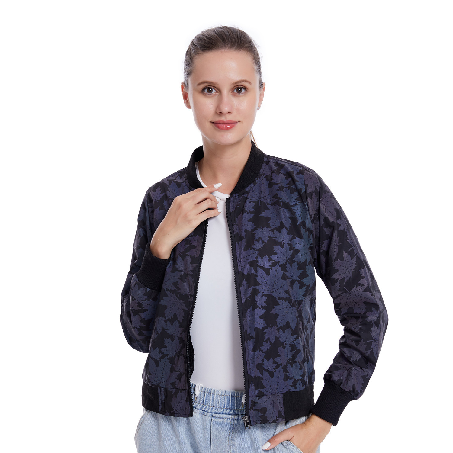 Maple Leaf Reflective Jacket Women's Short Coat Loose Printed Top - Image 2