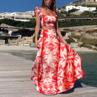 Flower Sleeveless Dress Two Piece Set Red Leaves - Shop at LoveMi