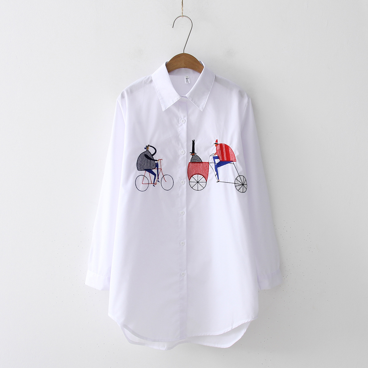 Title 7, Harajuku Embroidery White Cotton Shirt Vintage