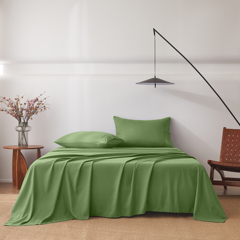 2000TC 4PCS Bed Sheet Set Single KS Double Queen King Flat Fitted Pillowcases Green