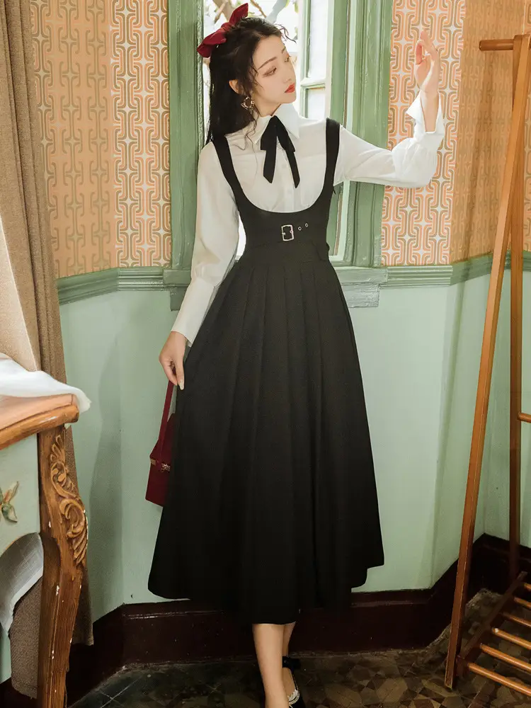 Autumn Hepburn Belted Waist Slim Long Skirt