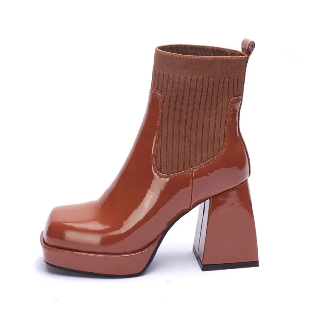 Thick soled Thick heeled High heeled Ankle Boots Brown - Shop at LoveMi