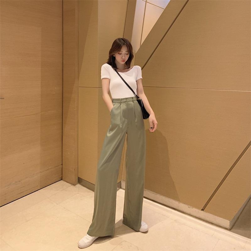 Early Spring New Temperament Fashion Satin Drape Casual Pants High Waist