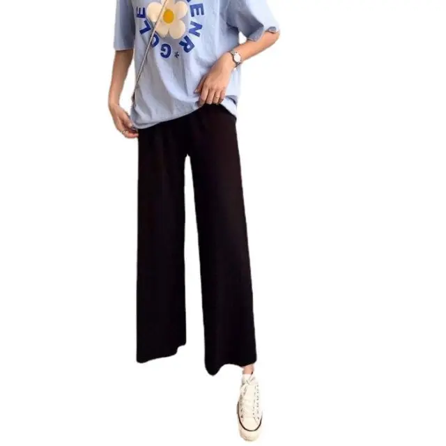 Student Korean Style Nine point Loose Wide leg Pants Casual Black - Shop at LoveMi