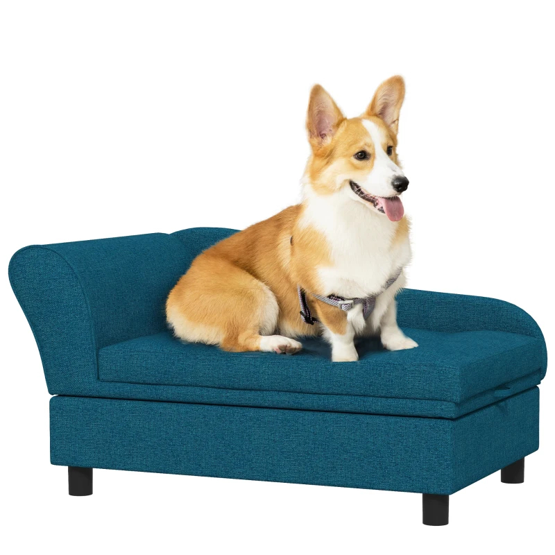 PawHut Pet Sofa Dog Sofa For Small Dogs With Storage, Dark Blue