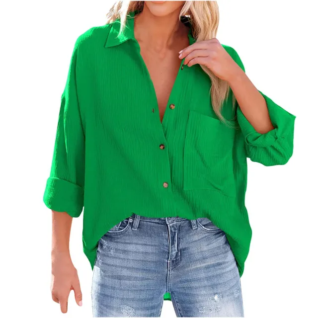 Women's Dropped Shoulder Bat Shirt Casual Long Sleeve Shirt Green - Shop at LoveMi