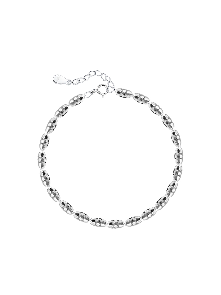 925 Sterling Silver Geometric Cut Rice Ball Bracelet