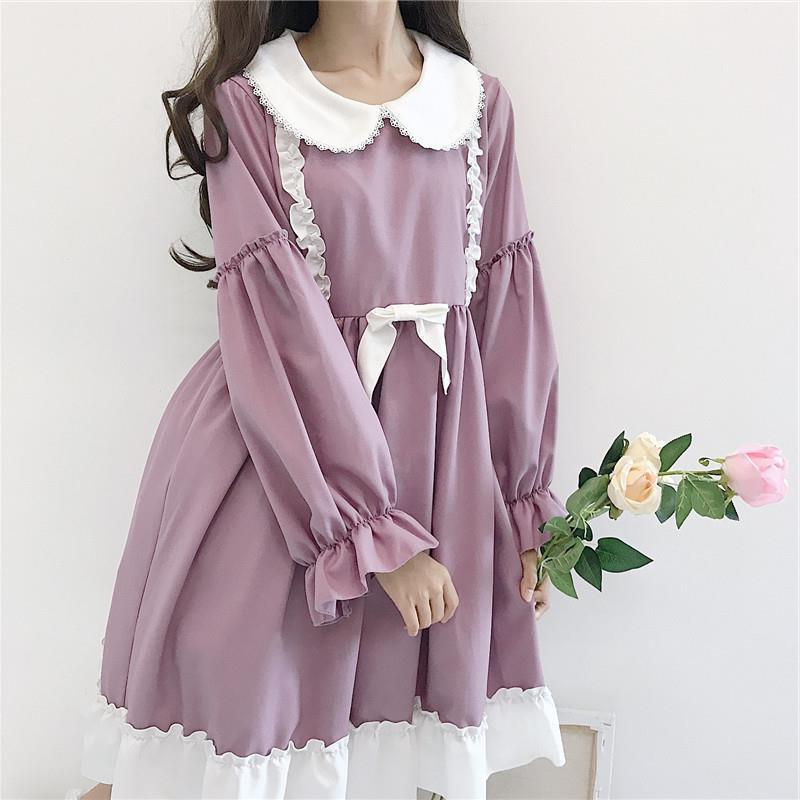 Japanese Soft Girl Sweet Lace Long Sleeve Dress