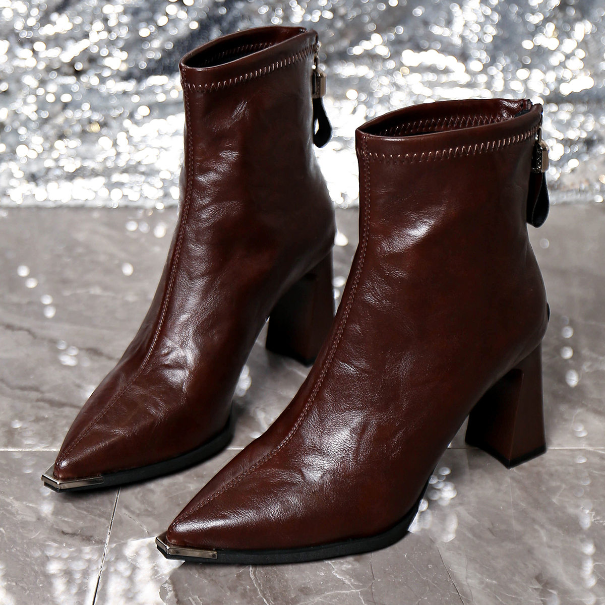 Pointed Toe Block Heel Ankle Boots, picture 4 of 4