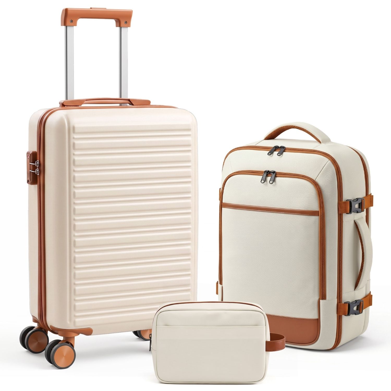 3-Piece Travel Luggage Set With Backpack, TSA Lock Hard Shell Carry On Suitcase And Travel Bag 5