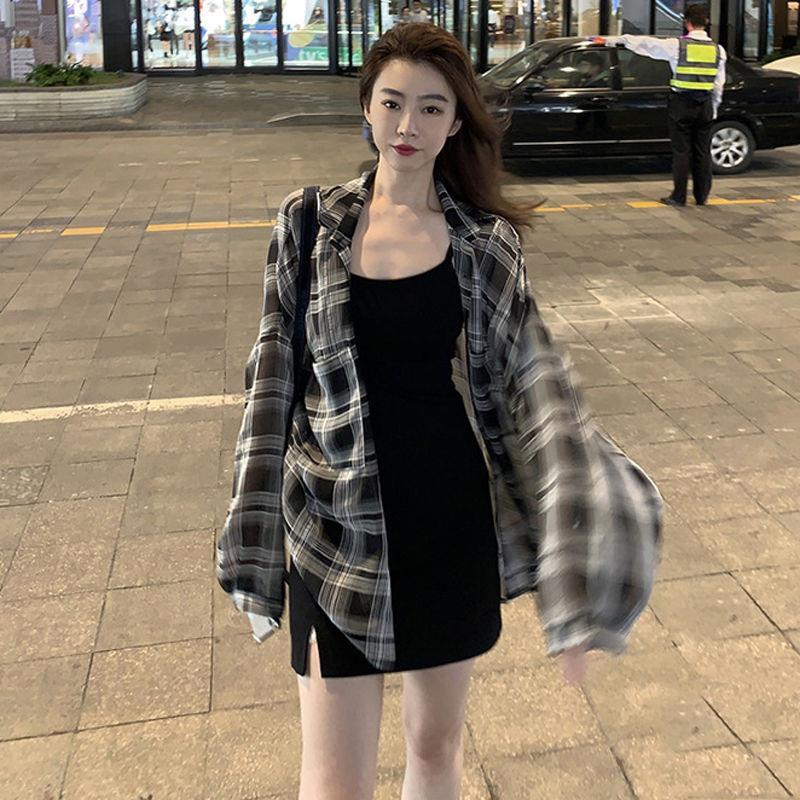 Title 5, Plaid Shirt Female Thin Student Loose Korean Ch...