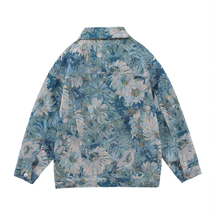 Title 4, Denim Žakard Vintage Flover Oil Painting Jacket