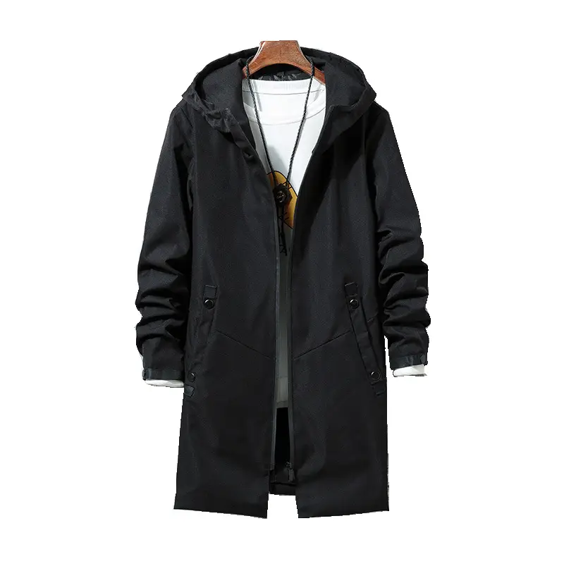 Autumn Hooded Jacket Coat Solid Color Mid Length