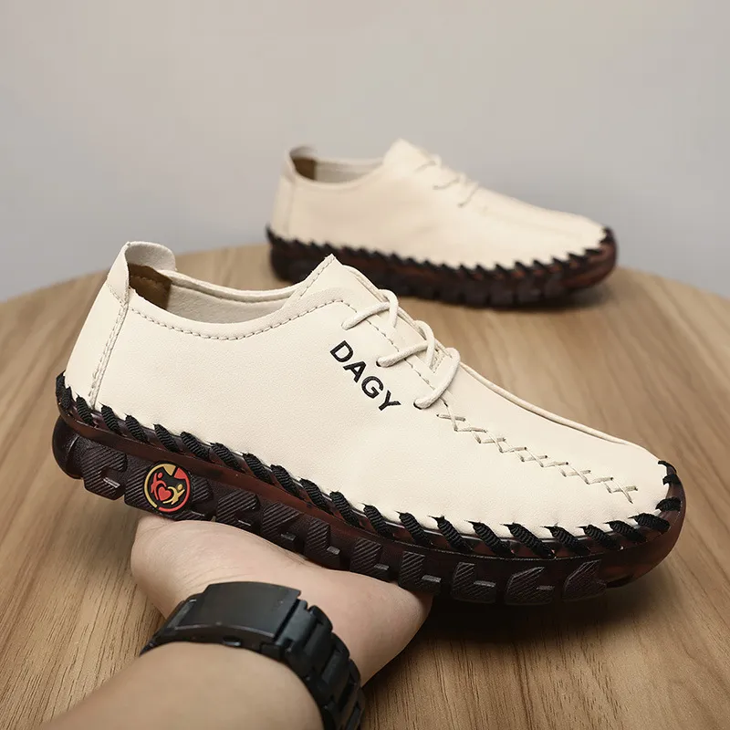 Women Loafers Shoes Soft Leather Flats - Beige