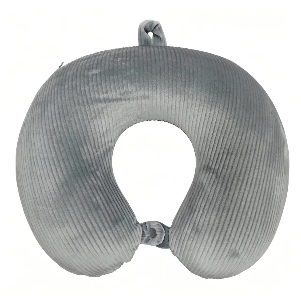 Pernă pentru gât de călătorie în formă de U din velur gri, pernă portabilă de sprijin cervical OEM personalizat cu ridicata
