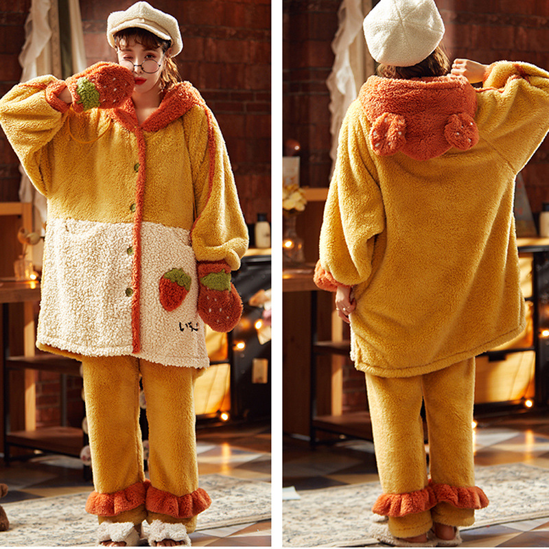 Women's Thick Winter Coral Fleece Pajamas Suit