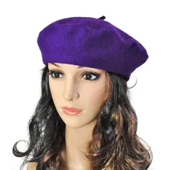 Korean Style Autumn And Winter Women's Wool Beret Hat - Dark Purple - View 1
