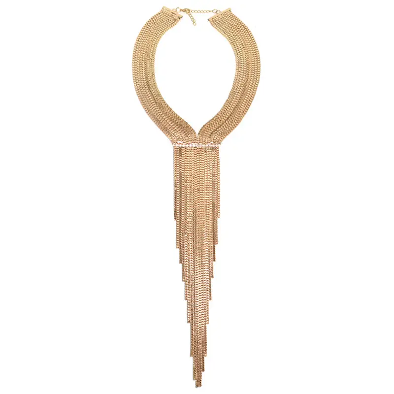 Trendy Silver Necklace Multi-layer Diamond Gold Tassel Necklace Cross-border Accessories