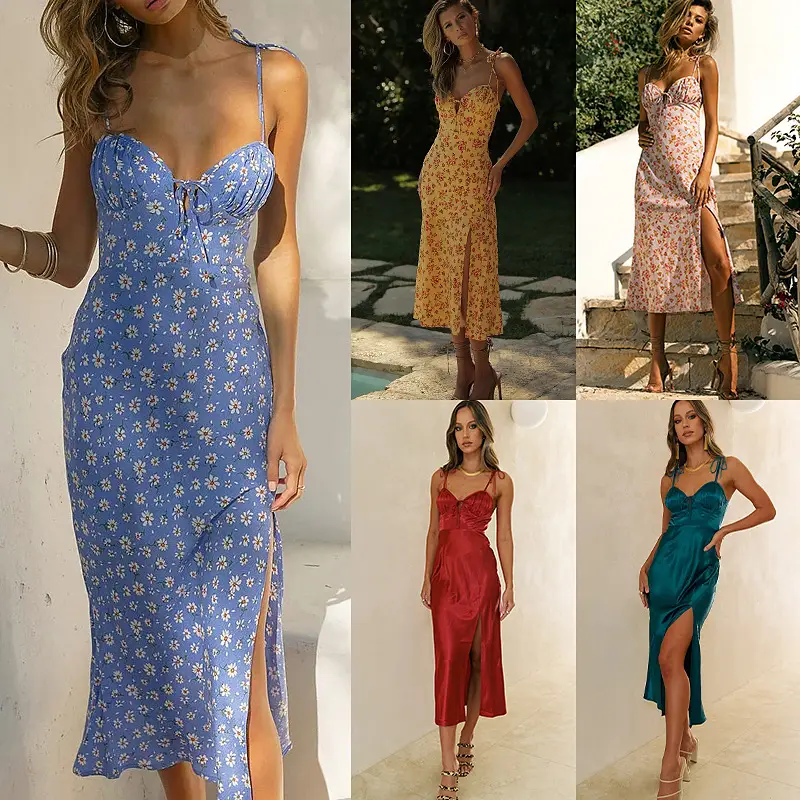 Printed Wrap High Waist Back Slit Midi Dress