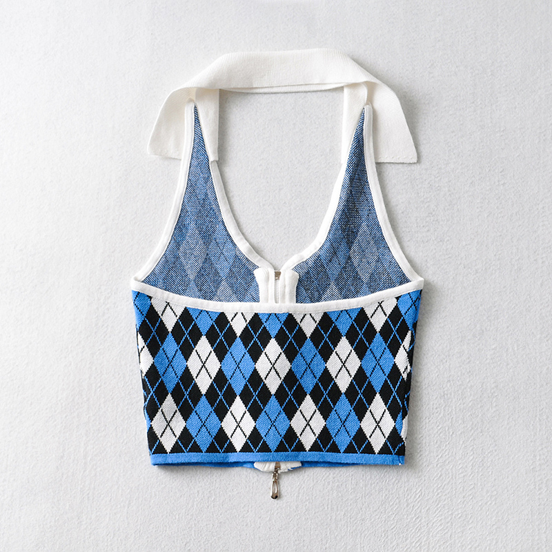 American Vintage Polo Neck Knitted Plaid Vest