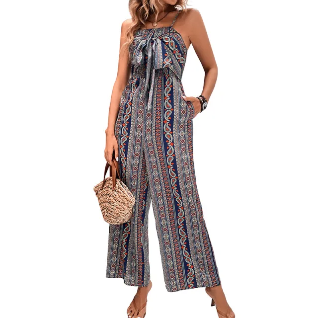 New Fashion Women's Dress Wrapped In Python Sling Wide leg Jumpsuit Women Navy Blue - Shop at LoveMi