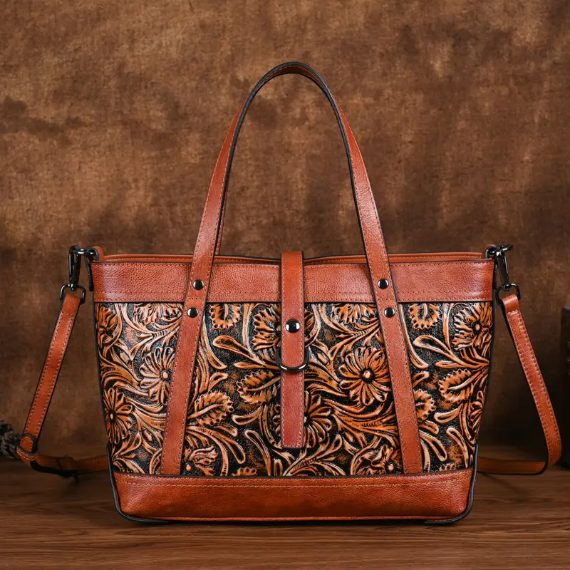 First Layer Cowhide Skeleton-skin Hand Carved Bag