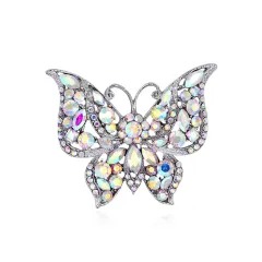 Vintage Butterfly Alloy Brooch With Diamonds - White - View 1