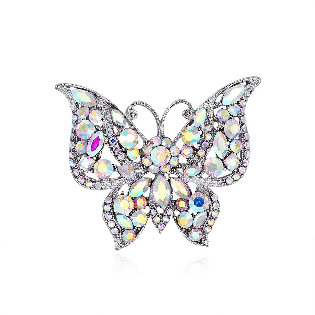 Vintage Butterfly Alloy Brooch With Diamonds - White