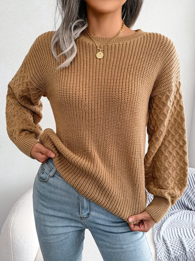 Casual Lantern Sleeve Knitted Sweater Green - Shop at LoveMi