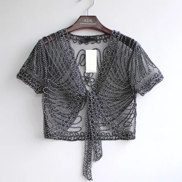 Shawl Over Short Sleeved Cardigan Black White - Shop at LoveMi