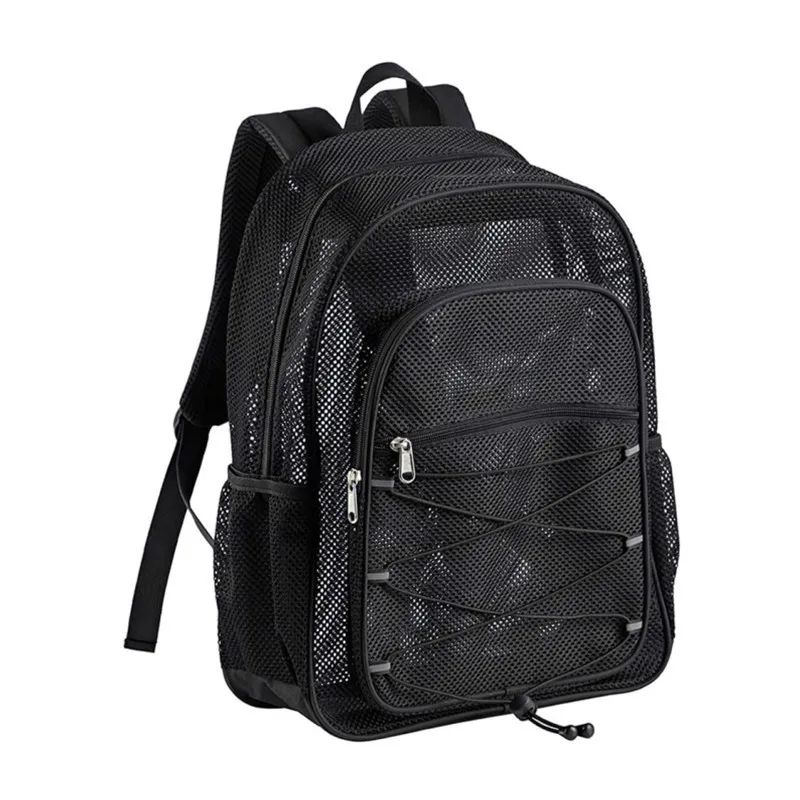 Heavy Duty Mesh Student Backpack With See Through Bag - Black