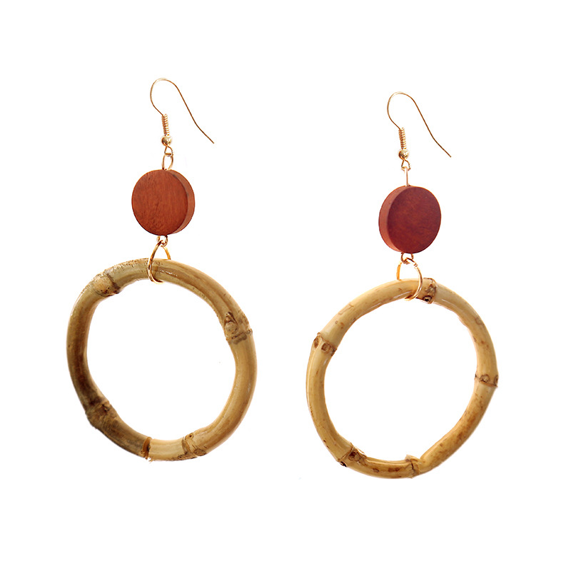 European And American Geometric Round Handmade Rattan Earrings