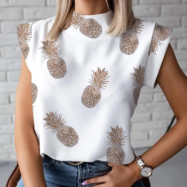Summer Print Short Sleeve Blouse Pineapple - Shop at LoveMi