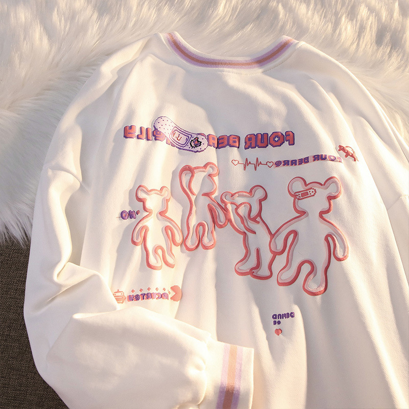 Women's Long-sleeved Loose Bear Foam Print Sweater