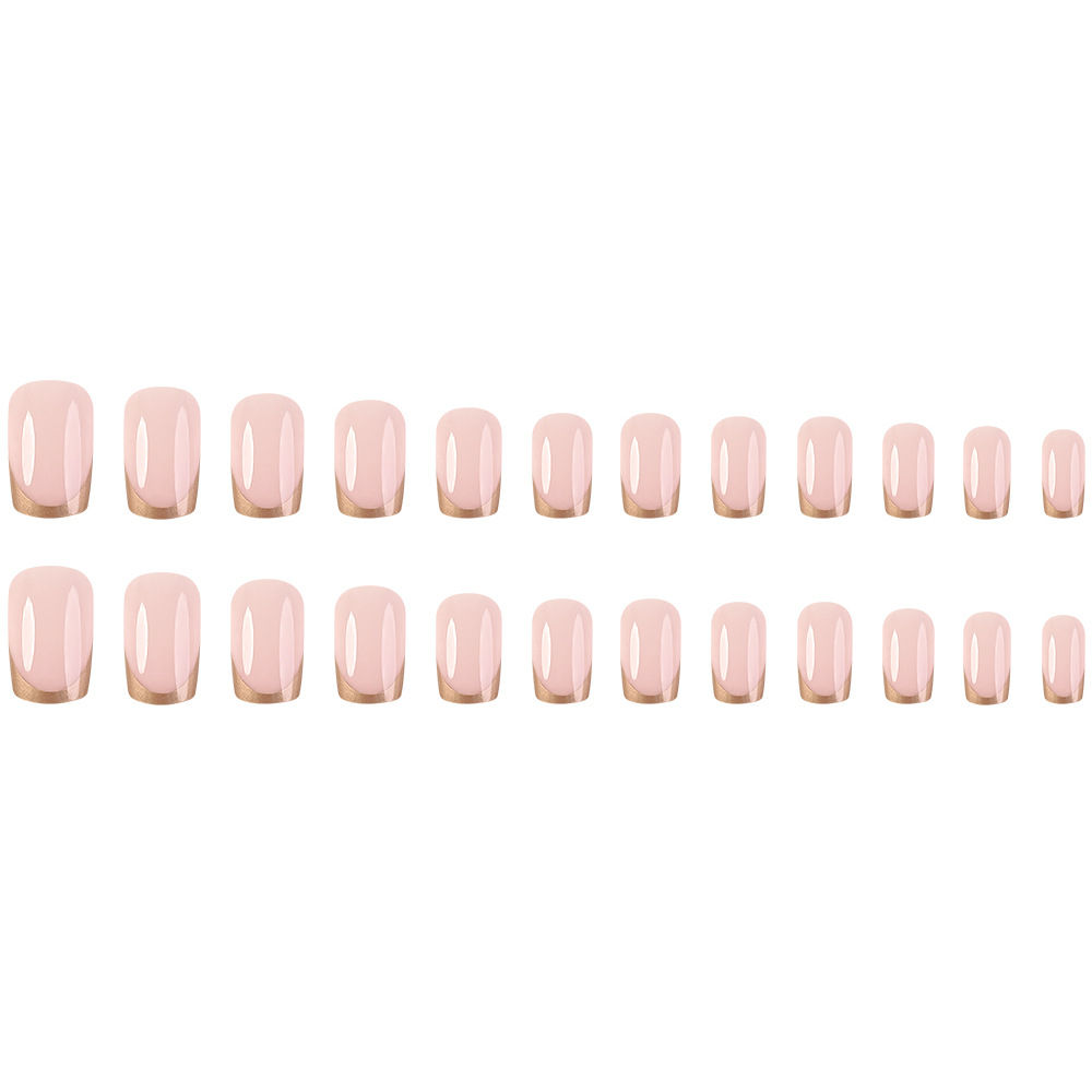 24-piece Short Square Pink Gold-edge French-style Manicure Set With Long-lasting Nail Polish And Nail File.Suitable For Ladies' Parties,dances,casual Wear.Removable And Reusable Nail Decorati