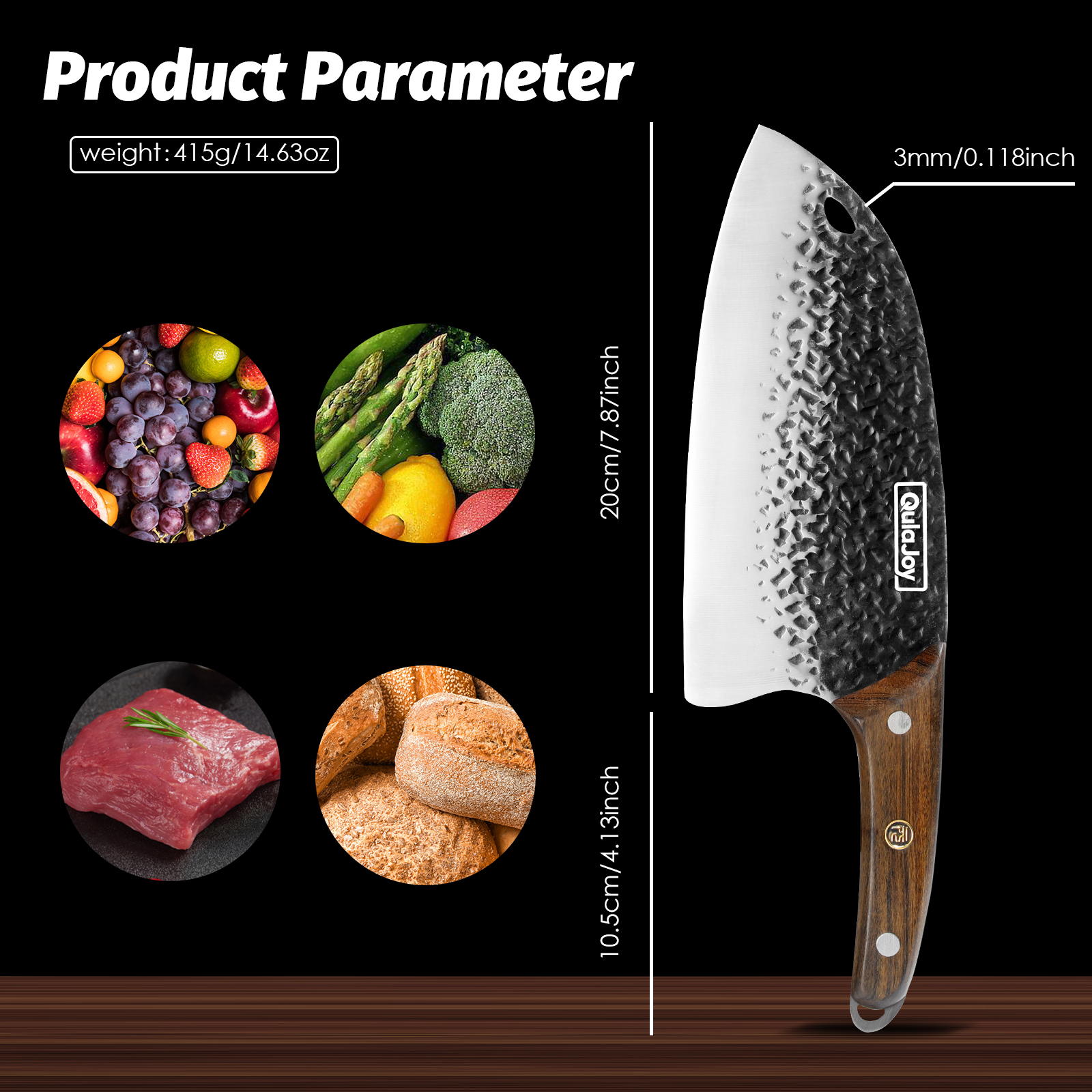 Qulajoy Meat Cleaver Knife - 7.3 Inch High Carbon Stainless Steel Butcher Knife For Meat Cutting Slicing Vegetables- Professional Chopper Knife For Home Kitchen Chef Knife