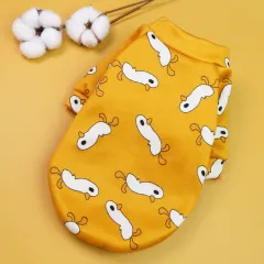 Printed Cartoon Pet Clothes Plus Velvet Two-legged Sweater - White Duck On Yellow Backgroun - View 1