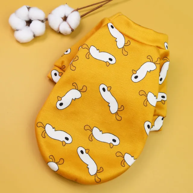 Printed Cartoon Pet Clothes Plus Velvet Two legged Sweater White Duck On Yellow Backgroun - Shop at LoveMi
