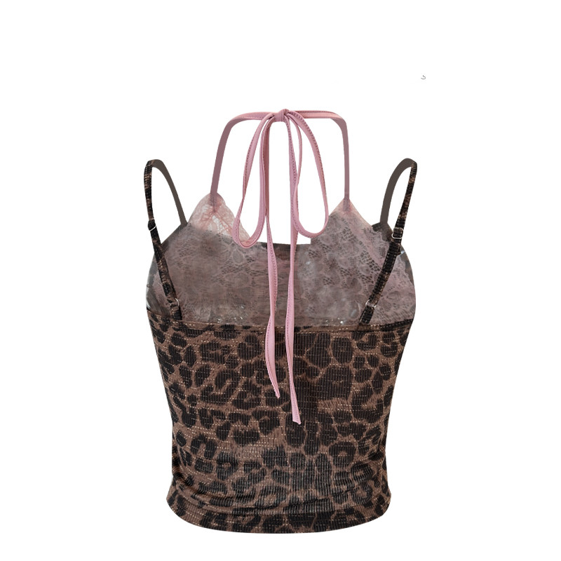 Design Sense Fake Two-piece Lace Stitching Leopard Print Ladies