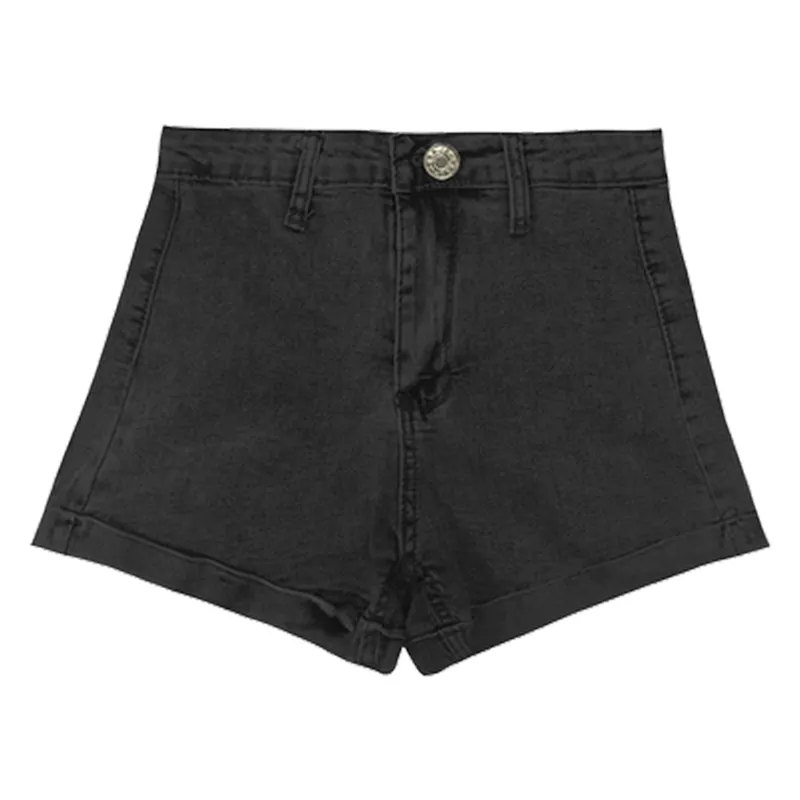 Women's All-match Hip Lift High Waist Slim Wide Leg Denim Shorts - Black