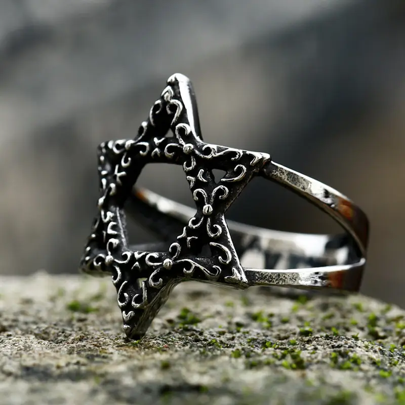 Stainless Steel Retro Hexagram Ring Simple Fashion