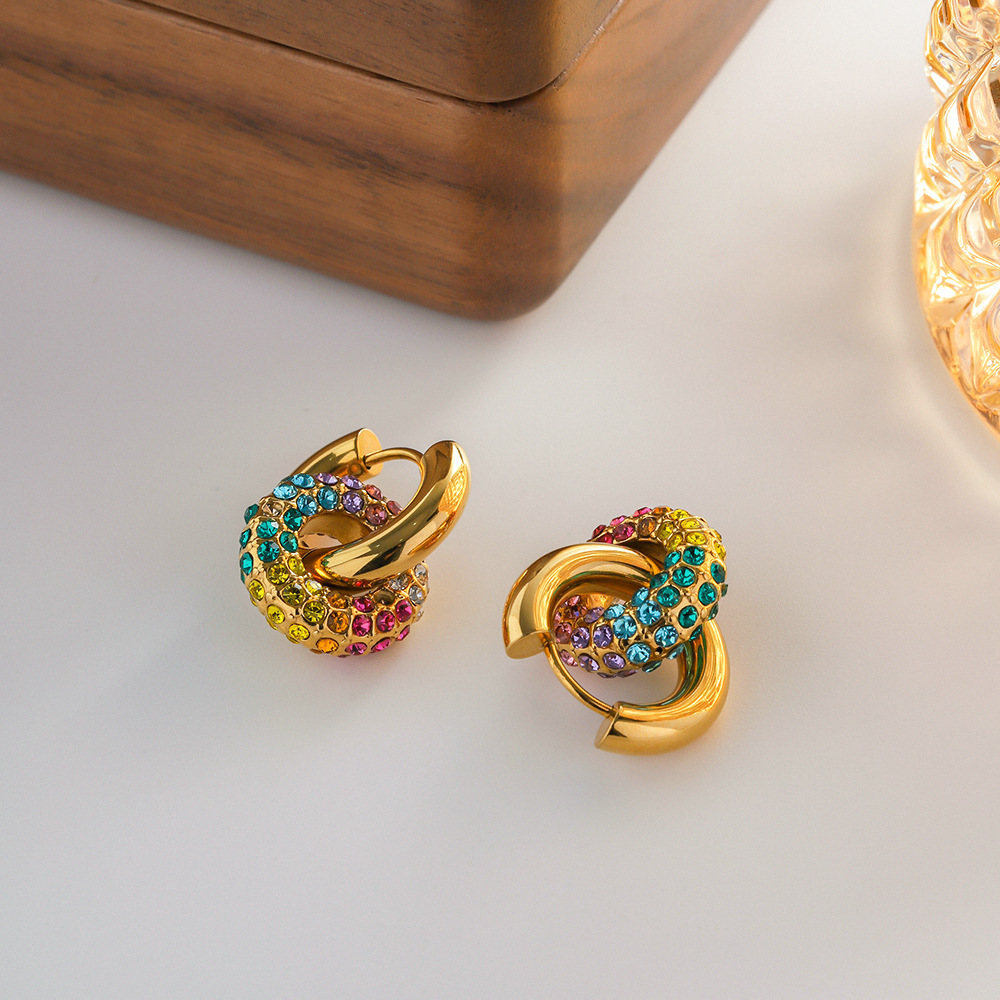 Gold-plated Colorful Diamond Original Donut All-match Fashion Earrings