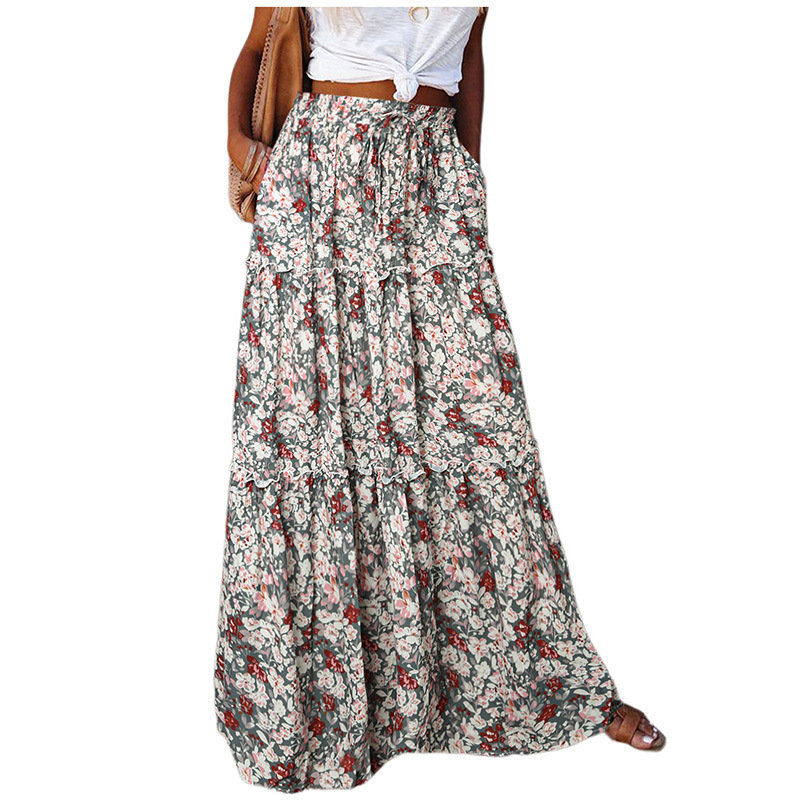 Women's Bohemian Flounces Ethnic Style Skirt Flower Color S - Shop at LoveMi