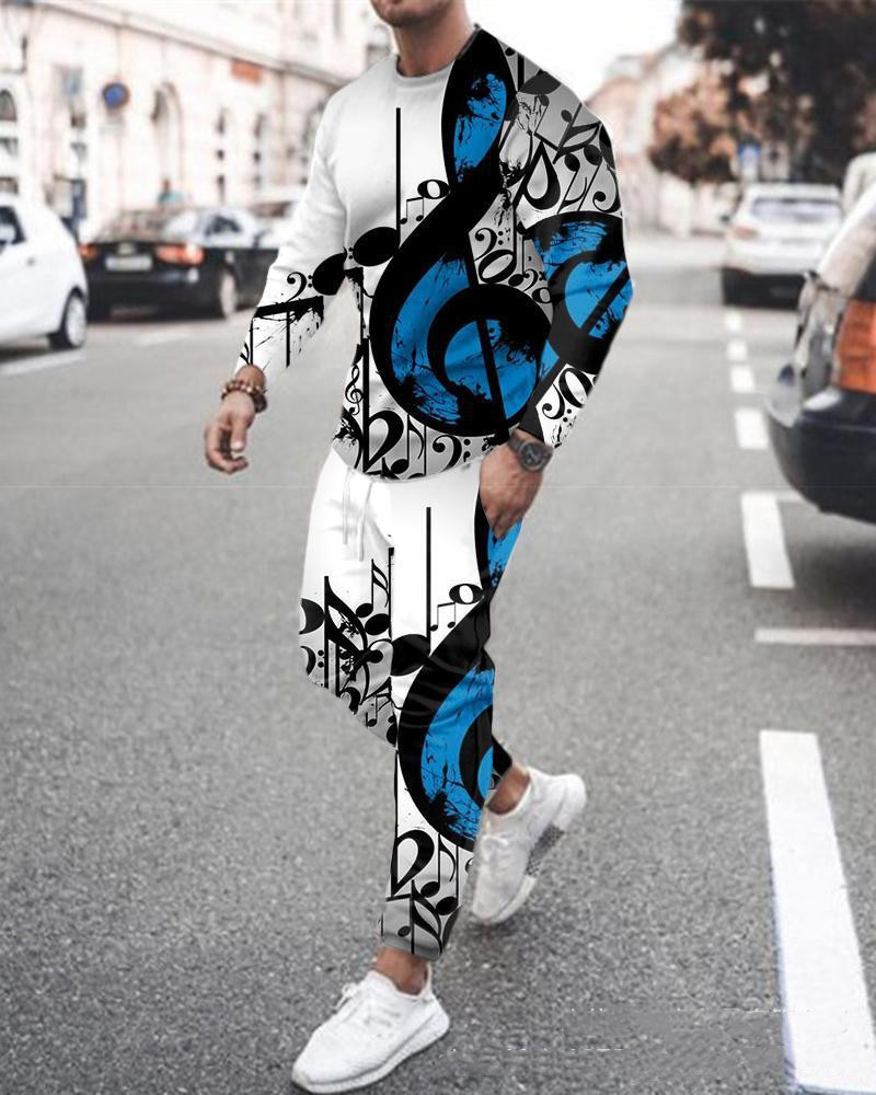3d Digital Printing Crew Neck Sweater Sports Trousers Suit