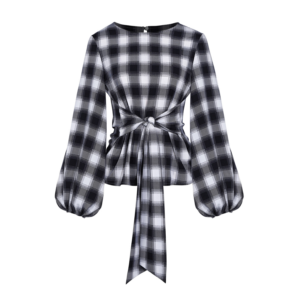 Title 8, Long Sleeved Retro Plaid Lace Up Shirt