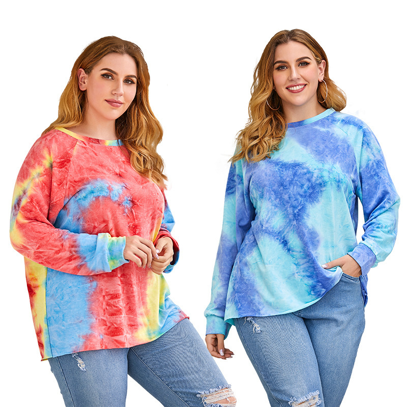 Plus Size Women's Pullover Blouse Tie-dye Long Sleeves