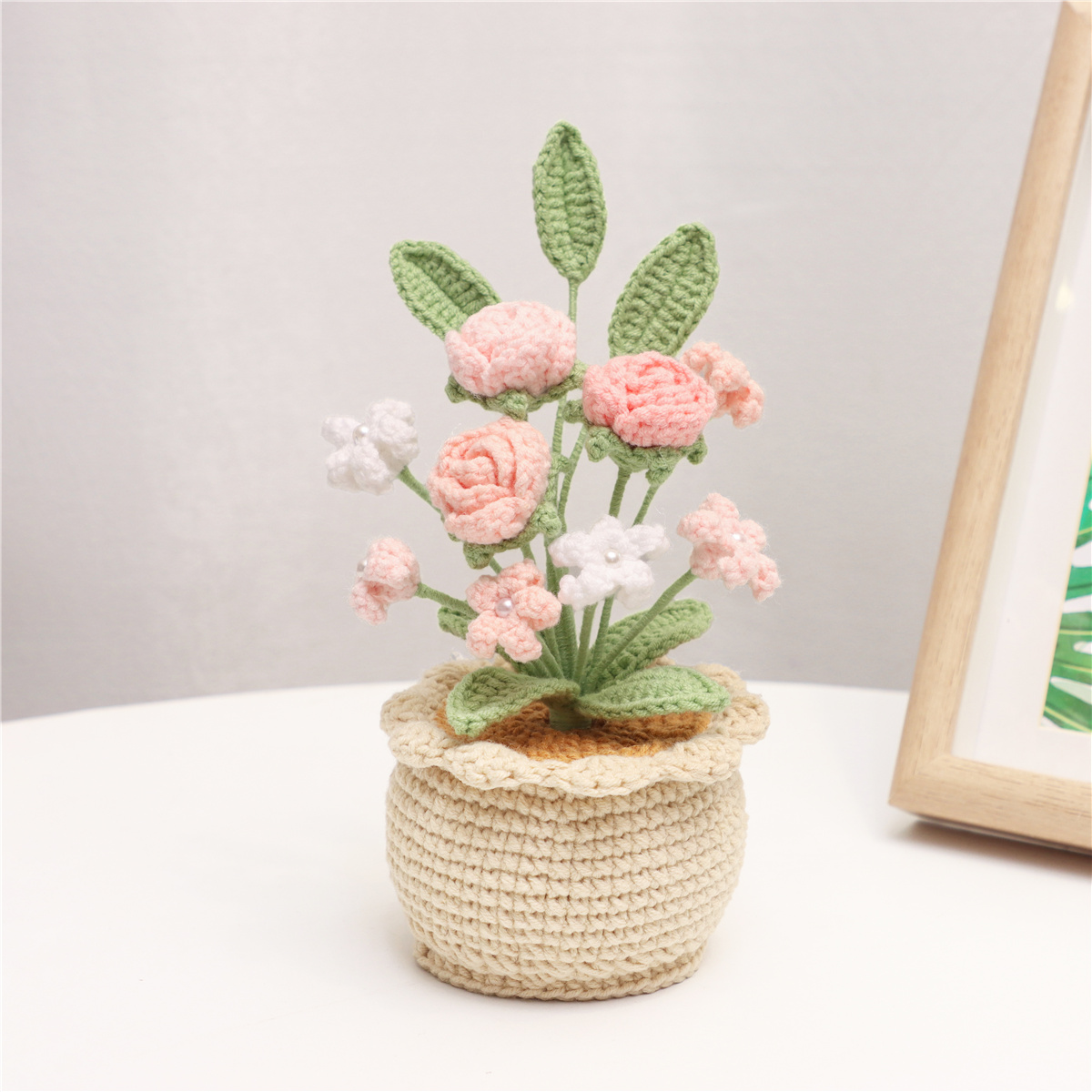 Crochet Rose Potted Ornament, picture 2 of 5