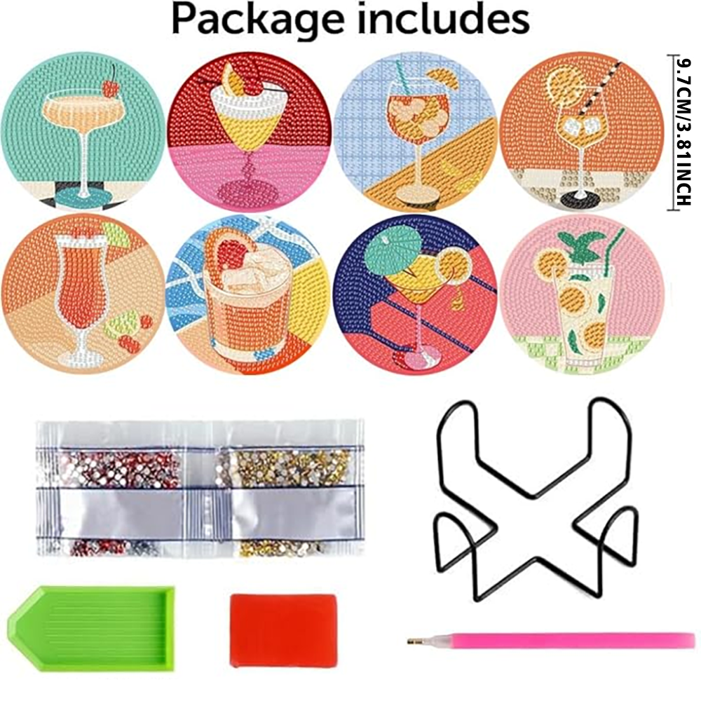 Diamond Art Drawing Coaster With Bracket, DIY Wine Glass Pattern Diamond Art Coaster, Suitable For Adults And Beginners Diamond Drawing Kit, Diamond Kit Craft Supplies, Exquisite Gifts For Fr